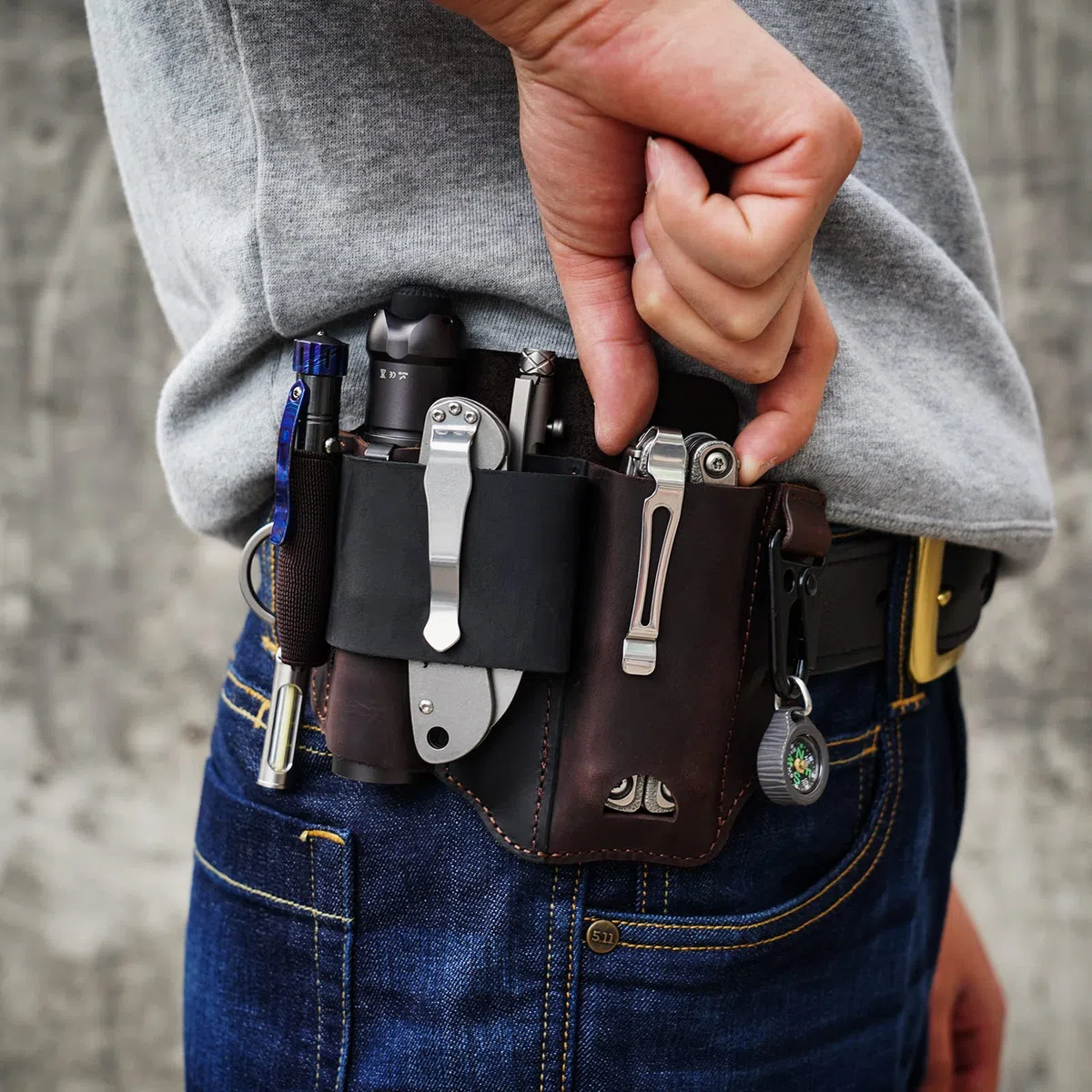 VIPERADE PJ36 - Étui Multi-Outils, étui en Cuir, Organiseur de Poche EDC pour Homme, étui Leatherman, Porte-Lampe de Poche et Porte-Stylo, Organiseur de Ceinture EDC avec Porte-clés