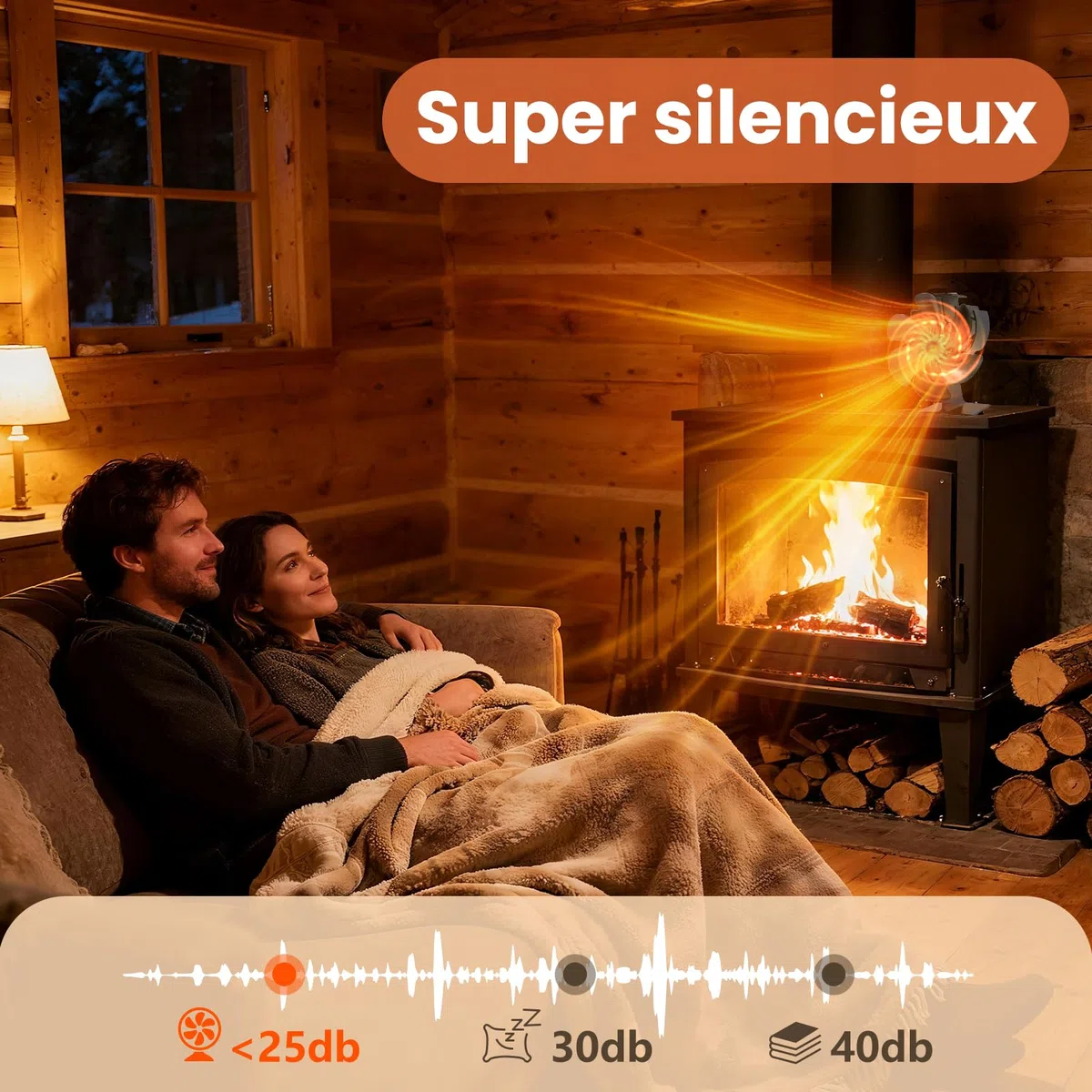 Ventilateur Poele à Bois 6 Lames | Ventilateur Cheminée avec Thermomètre Magnétique | Permet d'économiser l'énergie domestique et fonctionne silencieusement