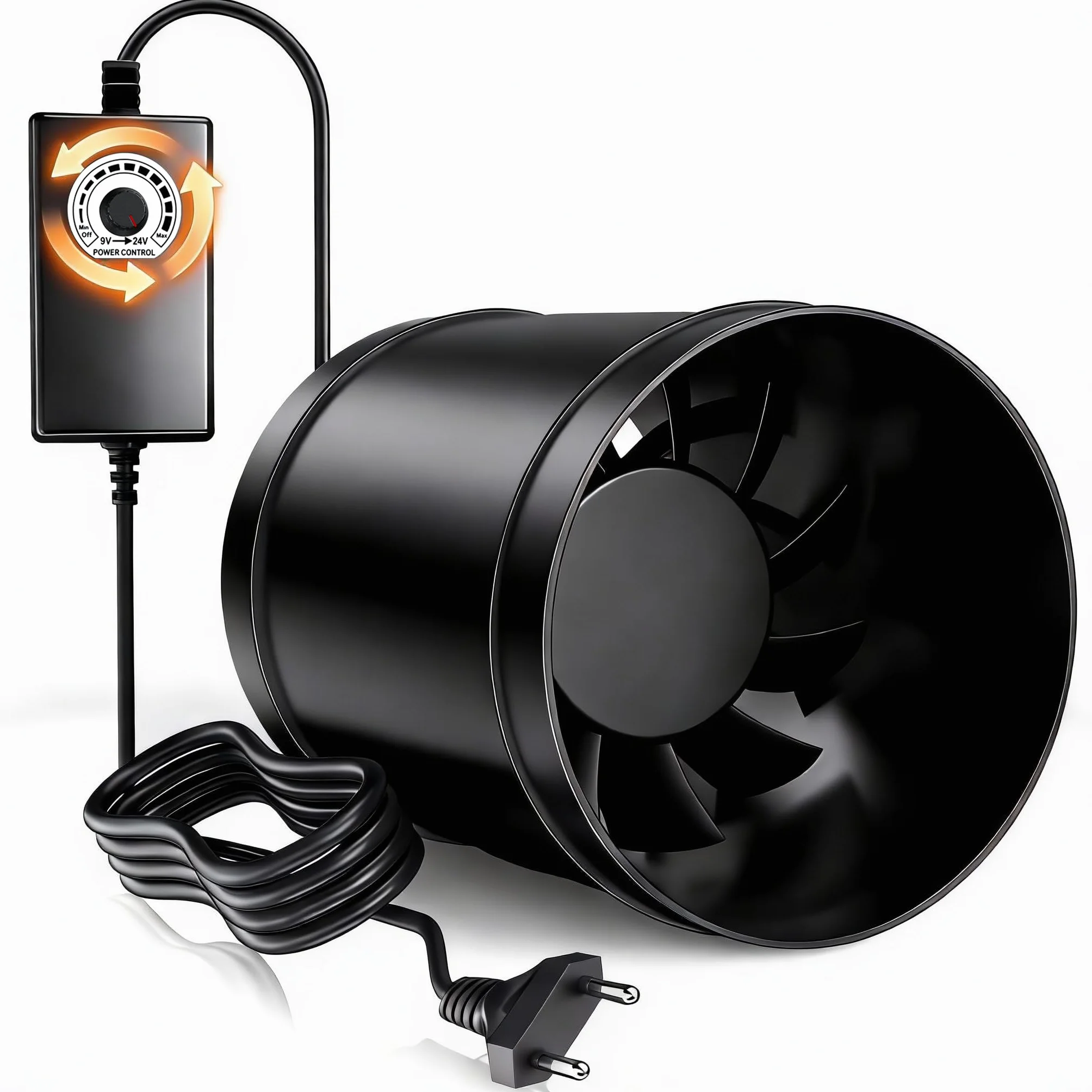 Ventilateur Extracteur d'Air 100mm à Vitesse Réglable, Puissant 221m³/h et Silencieux, Extracteur de Gaine pour VMC, Salle de Bain, Cave, Garage, Tente de Culture, Économe en Énergie, Noir