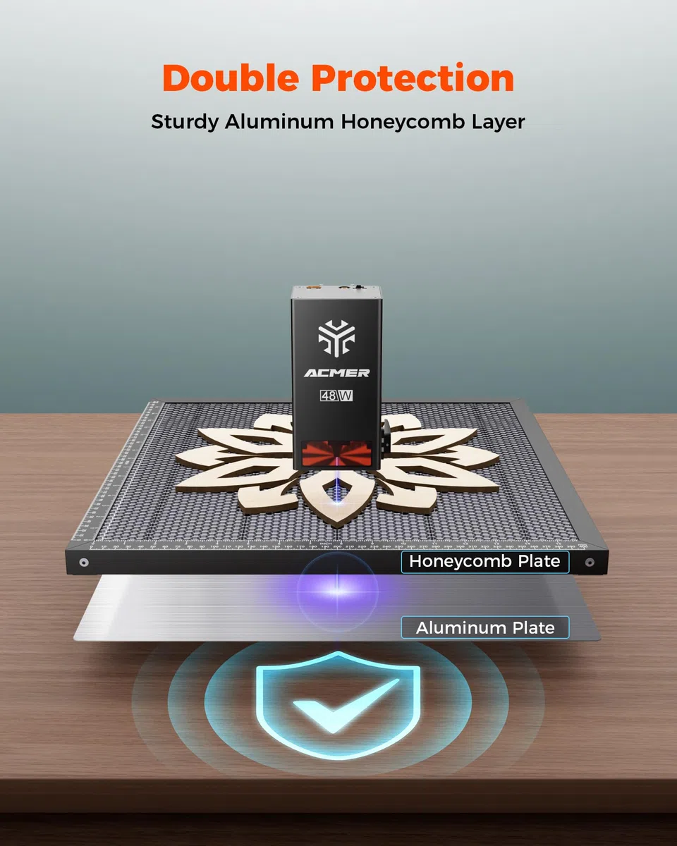 ACMER Table de travail en nid d'abeille, 300 x 300 mm, avec plaque d'aluminium, panneau de travail en nid d'abeille pour une dissipation rapide de la chaleur, protection de table