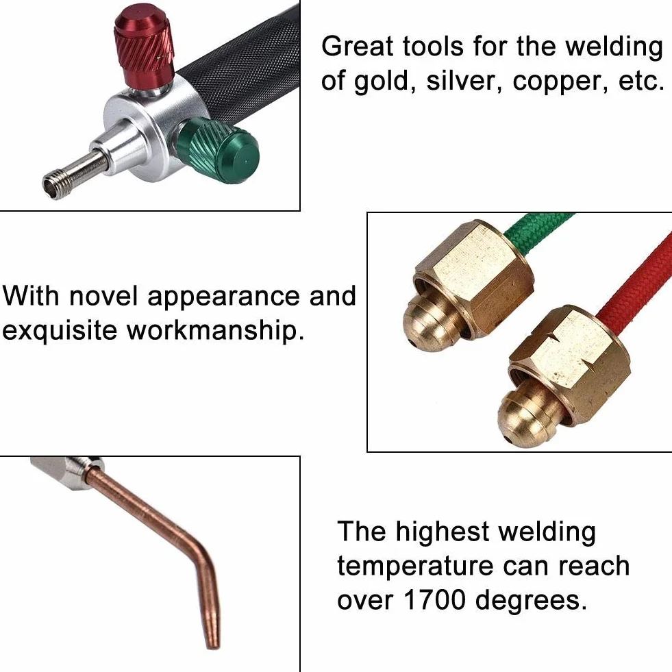 Chalumeau à souder pour Bijoux, Outil de Traitement de Bijoux Pistolet à Flamme, Outil de Torche de soudage à oxygène avec 5 Pointes
