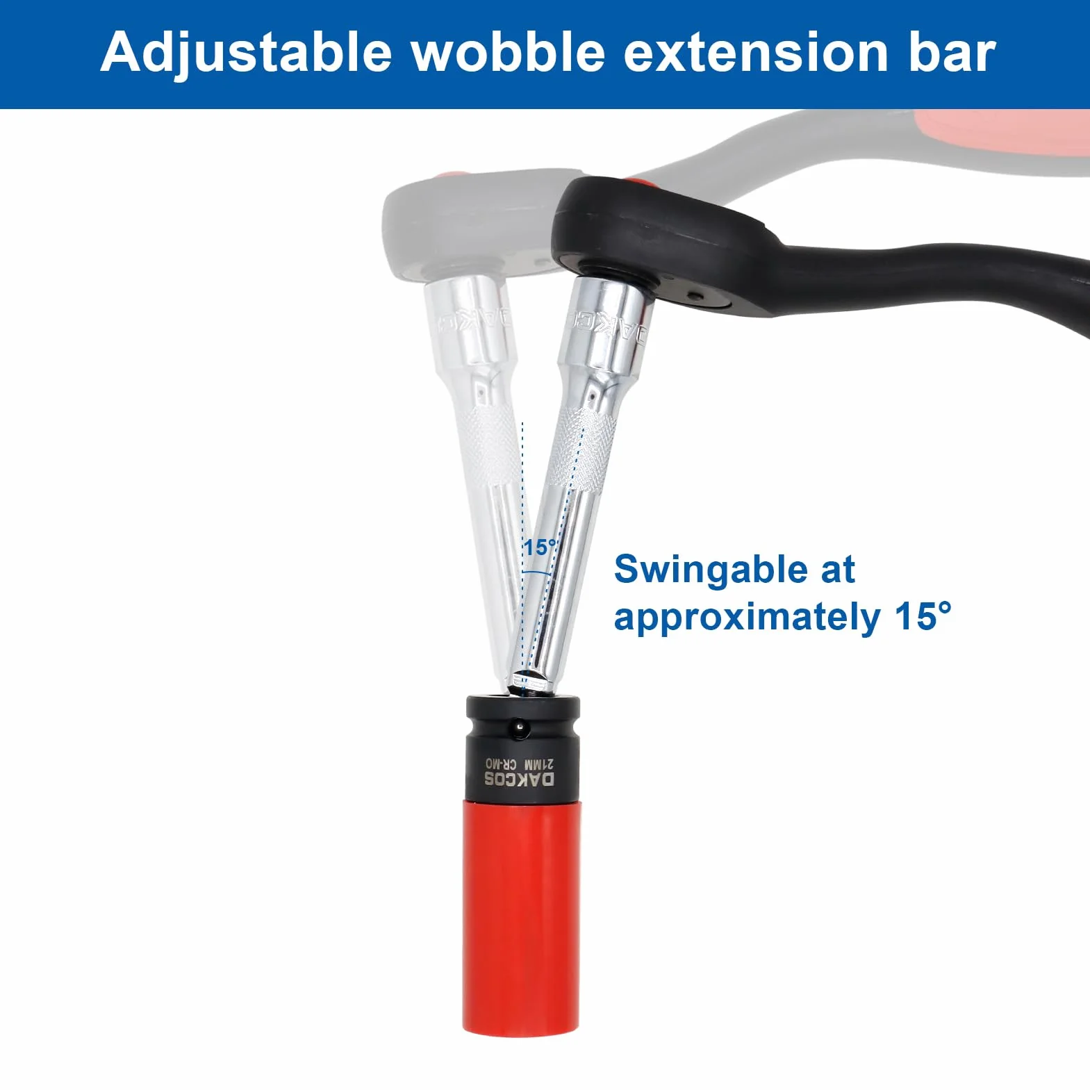 DAKCOS Jeu de 9 Rallonge Cliquet 1/4",3/8",1/2" à bascule en CR-V avec moletage longueur différente