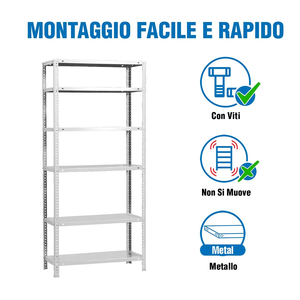 Simon Rack Étagère de Rangement et 6 Niveaux, 75 kg Capacité de Charge et Point de Flexion, 2000x900x300 mm, Métal, Étagère Garage, Blanc - Advantage
