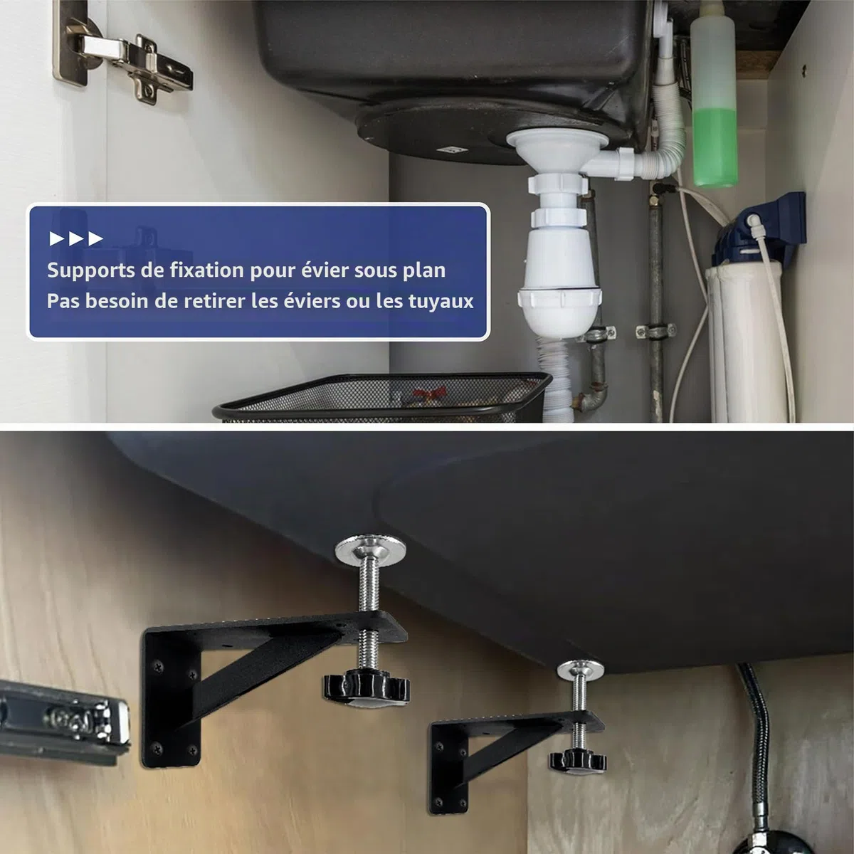 Lot de 4 Support D'Évier Encastré, Réglables Support En Acier Inoxydable, Kit De Support D'Évier Encastré, Système D'Installation Et Réparation Pour Évier De Cuisine
