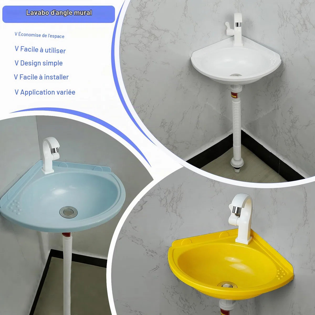 Lavabo d'angle Petit Évier Mural en Plastique Lavabos de Salle de Bain Suspendre Mini Lavabo de Camping-car, Lave-Mains d'angle Extérieur Pour Caravane Toilettes Sous-sol