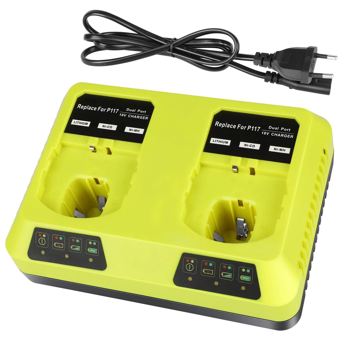 KUNLUN P117 Chargeur pour Ryobi 18V Batterie, 2 Ports Chargeur de Remplacement pour Ryobi One+ P108 P107 P104 P105 P102 P103 P117 Batterie Li-ION/Ni-Mh | Compatible avec les batteries lithium-ion Ryobi 18 V P102 P108 P189 P197 P103 P105 P107 P190 P191 PBP