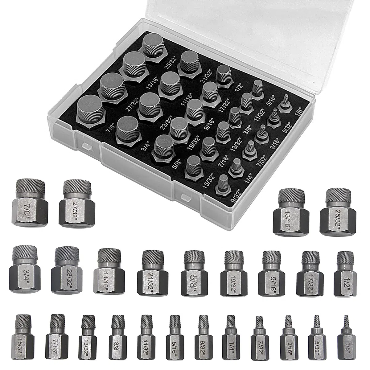 Set de 25 Extracteurs de Vis Cassée, Set d'extracteurs de Vis Gauche, Extracteur de Boulon, Extracteur de Goujon, pour Enlever les Boulons Cassés, les Vis, les Vis à Tête Creuse