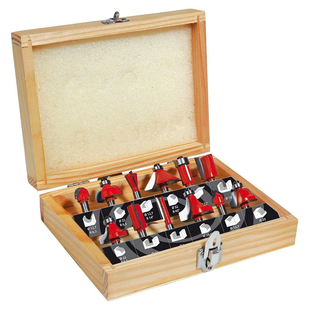 Coffret bois assortiment de 12 fraises queue de 6 mm