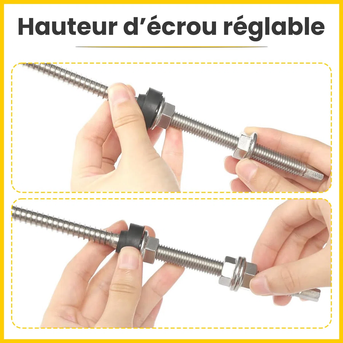 Offgridtec Lot de 10 vis à double filetage M10 x 200 en acier inoxydable avec plaque d'adaptation et joint en caoutchouc EPDM