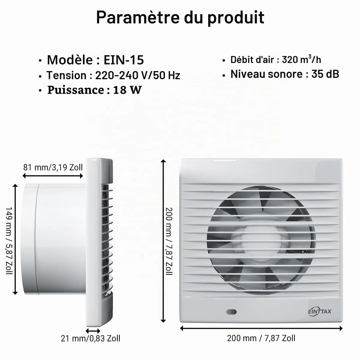 150 mm Ventilateur,Extracteur d'Air,VMC,avec Clapet Anti-Retour,18 W,35dB, pour Salle de Bain,Cuisine,Bureau,WC,Silencieux,Blanc