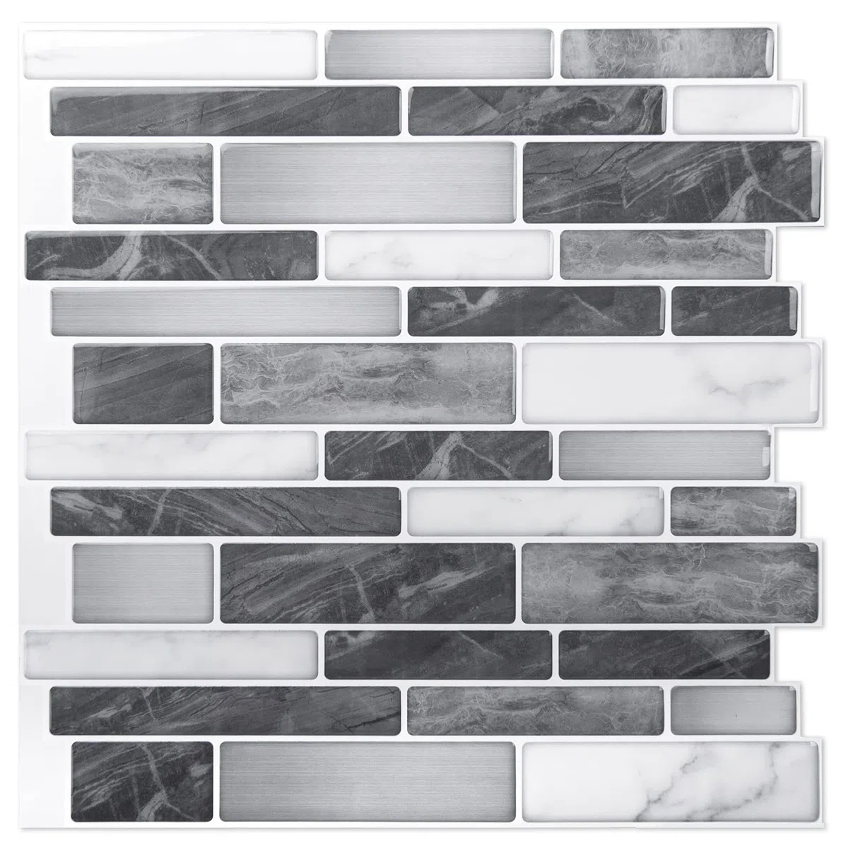 Art3d Lot de 10 pièces,Carrelage Autocollant Mural,Crédence Adhésive Noir et Gris avec Motif Marbre pour Cuisine Salle de bains,Effet mosaique,30x30cm