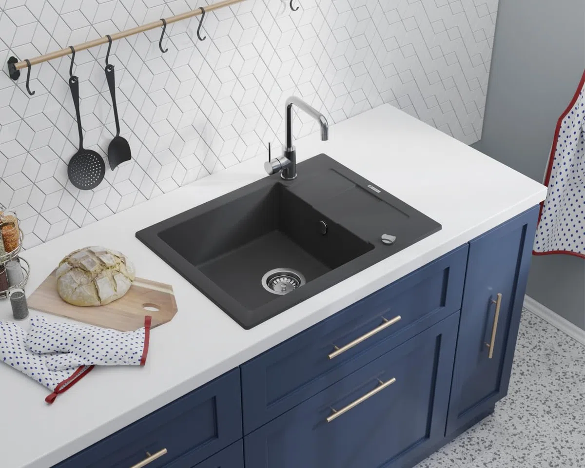 GRANMASTER Siphon automatique à 1 chambre peu encombrant avec trop-plein – Bonde pour évier – Raccordement sur la partie inférieure : panier à tamis 1 1/2" Valve excentrique 3 1/2" 30 x 25 x 35 cm