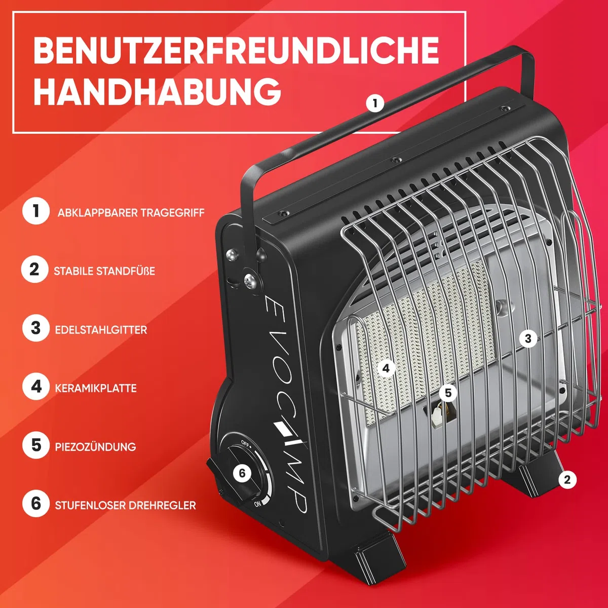 mini Chauffage au gaz portable 1,3 KW pour l'extérieur, mobile chauffage de tente, chauffage de camping sans cartouches de gaz, Noir