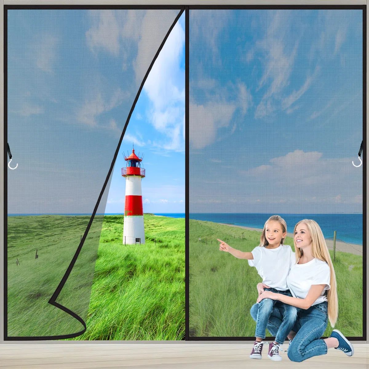 Moustiquaire Baie Vitree Coulissante 200x215 cm Rideaux Anti Mouches pour Porte, Magnétique Moustique Rideaux Toile Insect Ecran, 2023-Version Noir