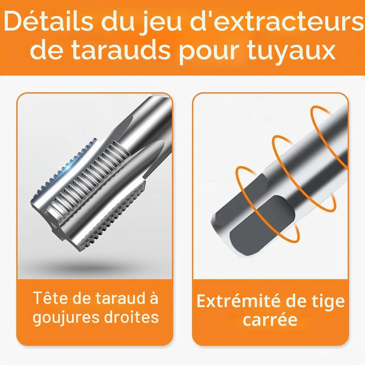 Ensemble de Tarauds de Tuyau NPT, 6 Pi¨¨ces, Boulon de Taraudage de Tuyau Conique ¨¤ la Main, Ensemble de Taraudage Facile, Robinet de Tuyau NPT 1 Po 3/4 Po 1/2 Po 3/8 Po 1/4 Po