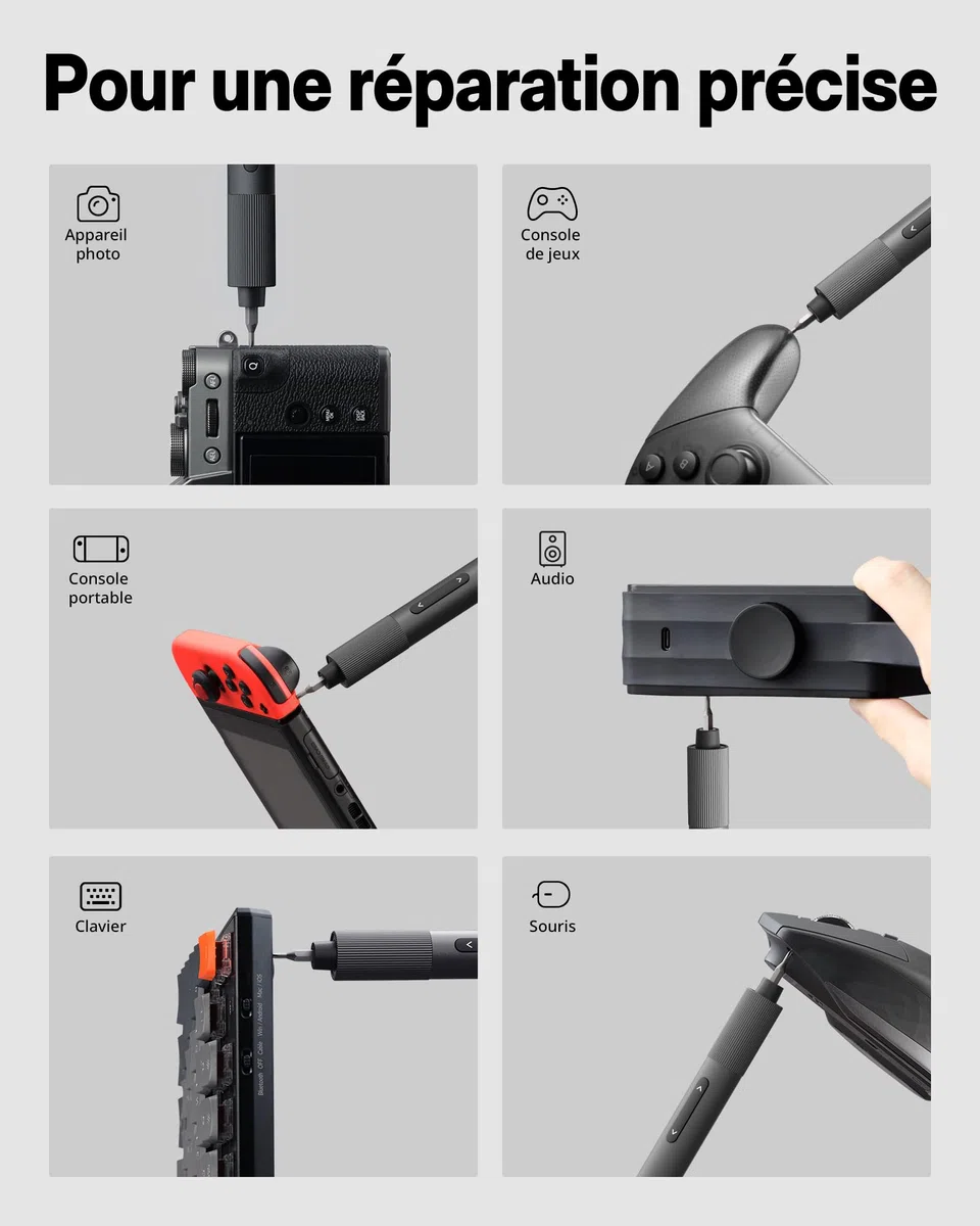 HOTO Tournevis Électrique Mini 25 en 1, Kit Tournevis de Précision 3.7V, Rechargeable USB-C, Outil Magnétique Compact pour Téléphone, Ordinateur, Appareil Photo, Bricolage et Réparation Électronique