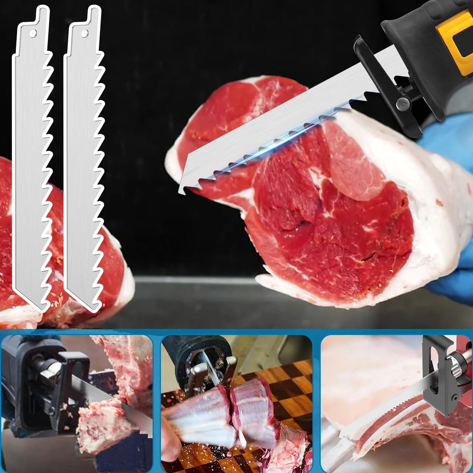 Lot de 5 lames de scie à os, 152 mm, en acier inoxydable, pour os et viande, pour couper le bœuf, la viande congelée, les os