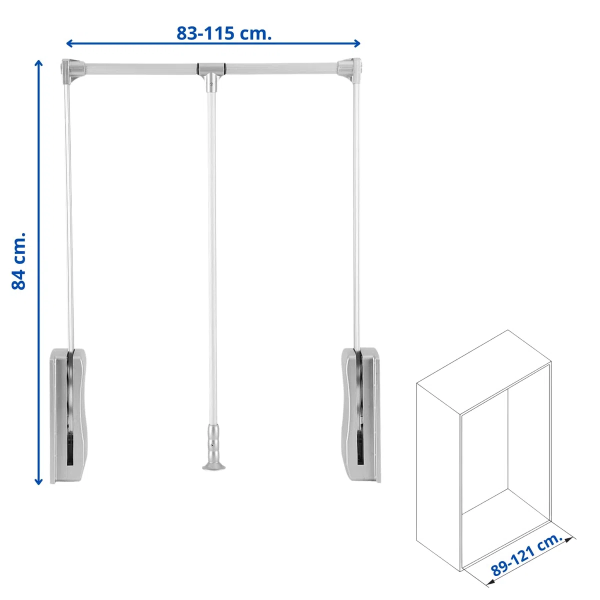 EVO - Barre de penderie escamotable, tringle relevable, penderie rabattable pour armoire 89 à 121 cm Barre porte-manteau réglable pour placard