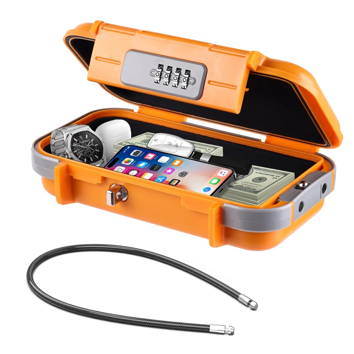 Coffre-fort portable avec code, [Étanche et antivol] Coffre-fort de voyage, Boîtier de sécurité à combinaison avec câble métallique amovible, pour la plage, les voitures, le bureau, les