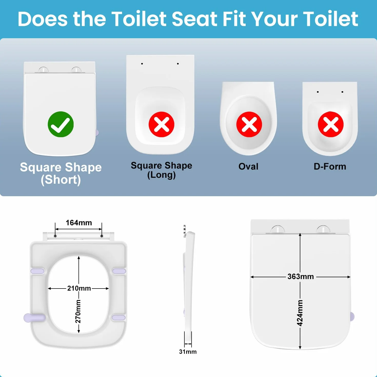 Abattant WC Forme carrée, YEAUPE PRO Cuvette Toilette avec Frein de Chute, Lunette WC Blanche, siège de toilette universel de forme carrée, testée jusqu'à 150kg,42,2 * 36,2 * 4,4CM