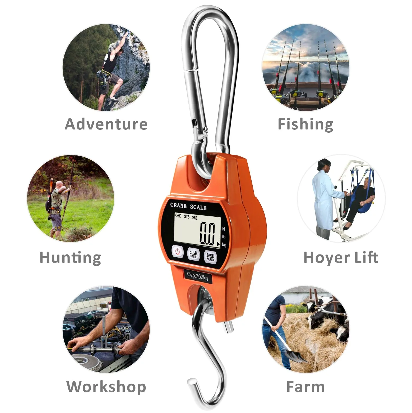 GRAM PRES Pèse-bagages numérique, portable, 300 kg, pour valise, pêche, chasse en plein air, écran LCD