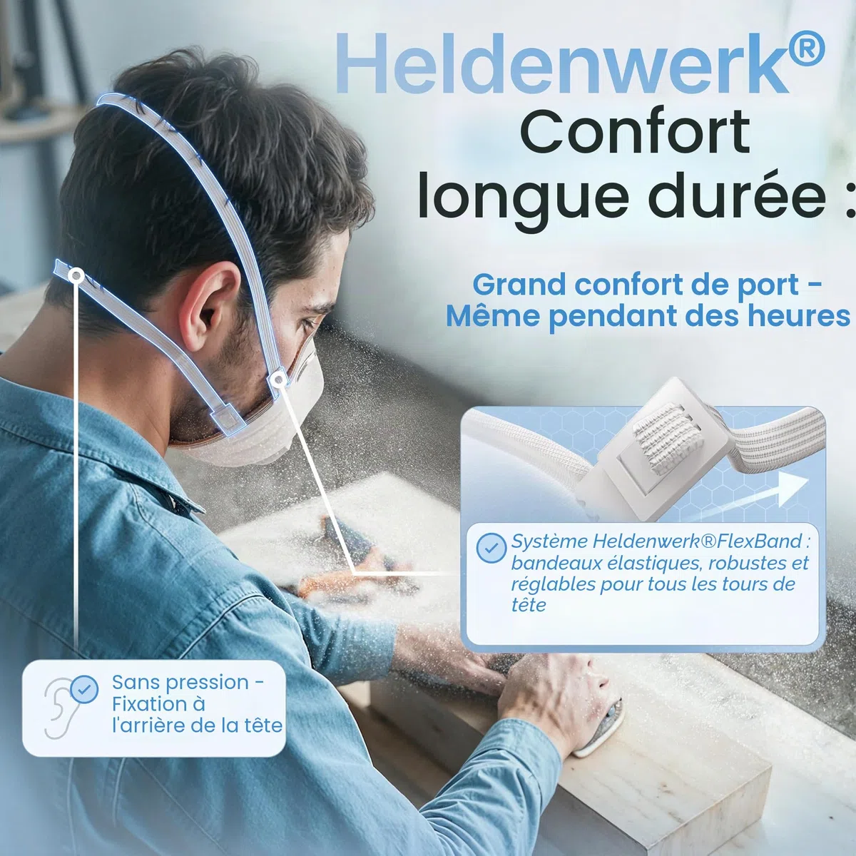HELDENWERK FFP3 Lot de 10 masques avec valve – Lot de 5, 10 ou 20 – Masque respiratoire/anti-poussière certifié Valve d'expiration – Masques anti-poussière avec sangle arrière réglable