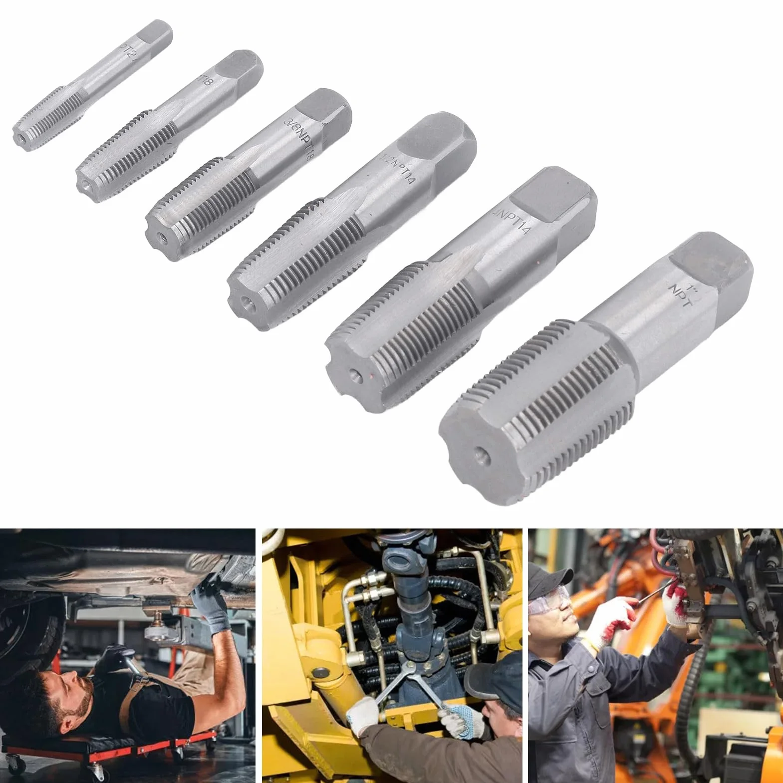 Ensemble de Tarauds de Tuyau NPT, 6 Pi¨¨ces, Boulon de Taraudage de Tuyau Conique ¨¤ la Main, Ensemble de Taraudage Facile, Robinet de Tuyau NPT 1 Po 3/4 Po 1/2 Po 3/8 Po 1/4 Po
