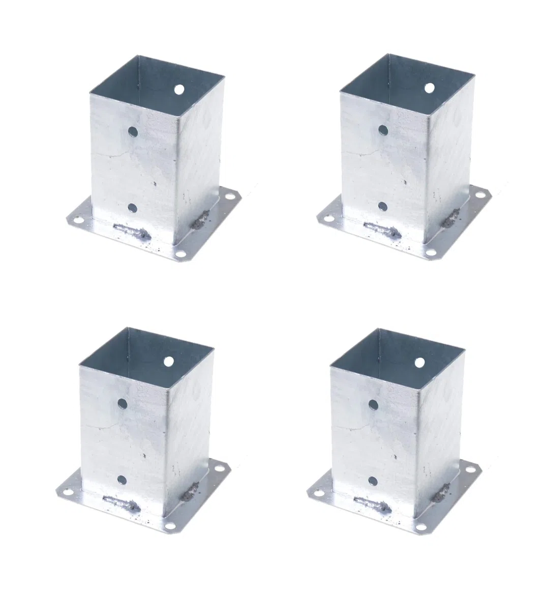 Lot de 4 supports de poteau à visser - 100 x 100 mm - Ancrage à visser - Douille de sol avec plaque de cheville - Sabots de poteau à visser - Galvanisés à chaud
