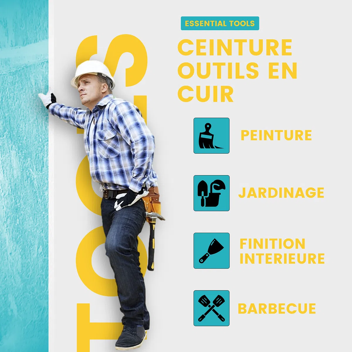 Ceinture porte outils en cuir de qualité avec 11 poches, ceinture ajustable en nylon, cadeau pour fête des pères pour bricoleur(se), charpentier, menuisier