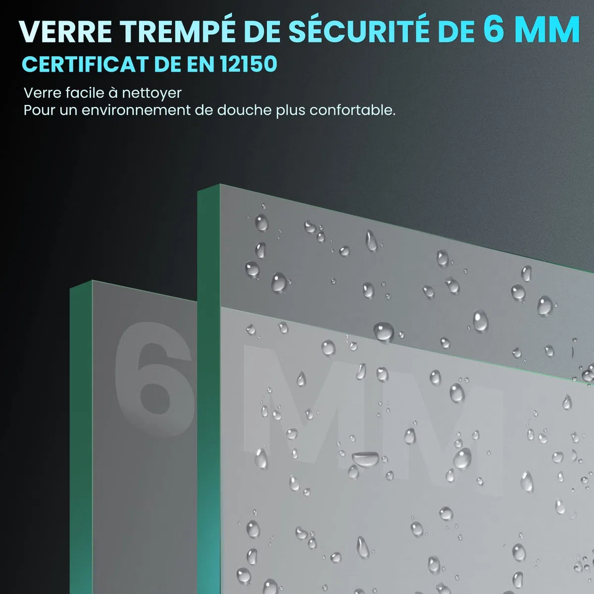SIRHONA Porte de douche Noir Coulissante 80x195cm Porte de douche Pivotante en Verre Transparent 6mm Securit
