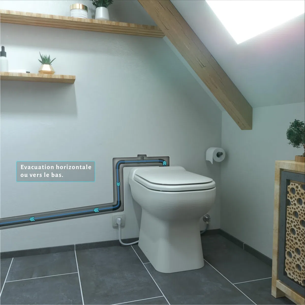 Design - WC Broyeur rectangle Double Chasse Éco, Cuvette Anticalcaire, Abattant Antibactérien, Puissant, Relevage 3m Vertical, 30m Horizontal, 500W, Fabrication Française, Garantie 2 Ans