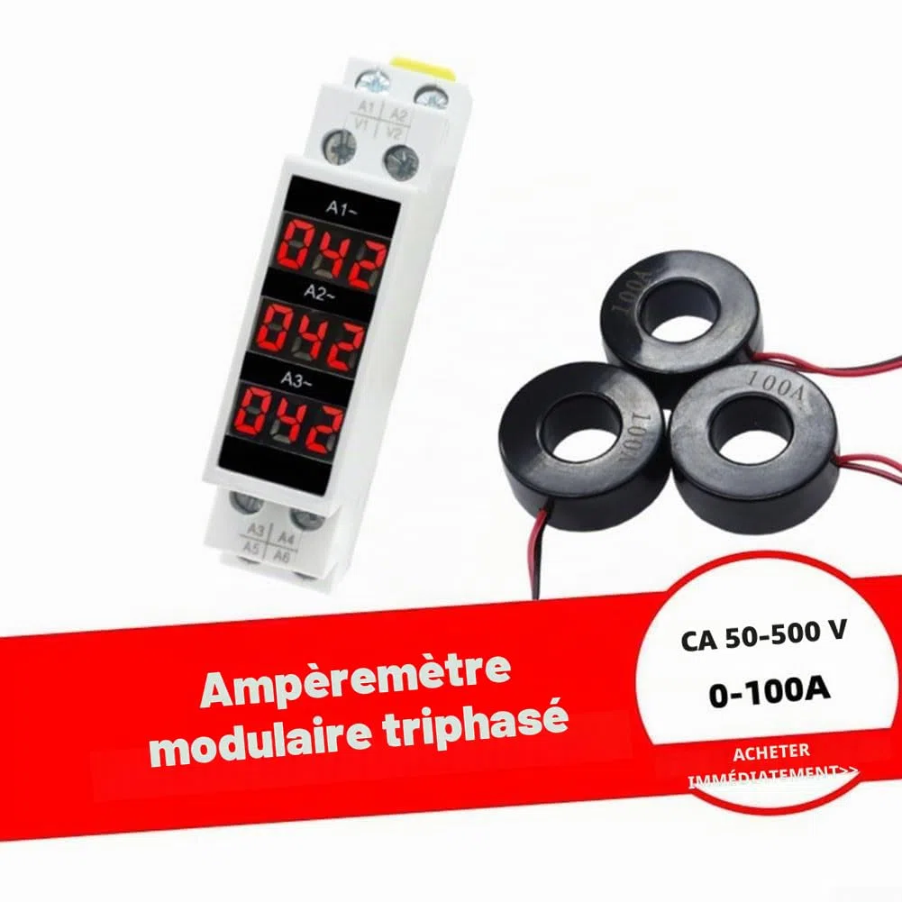 Ampèremètre triphasé, affichage triphasé à 3 chiffres, mini rail DIN 35 mm, affichage numérique triphasé, indicateur de jauge de courant modulaire