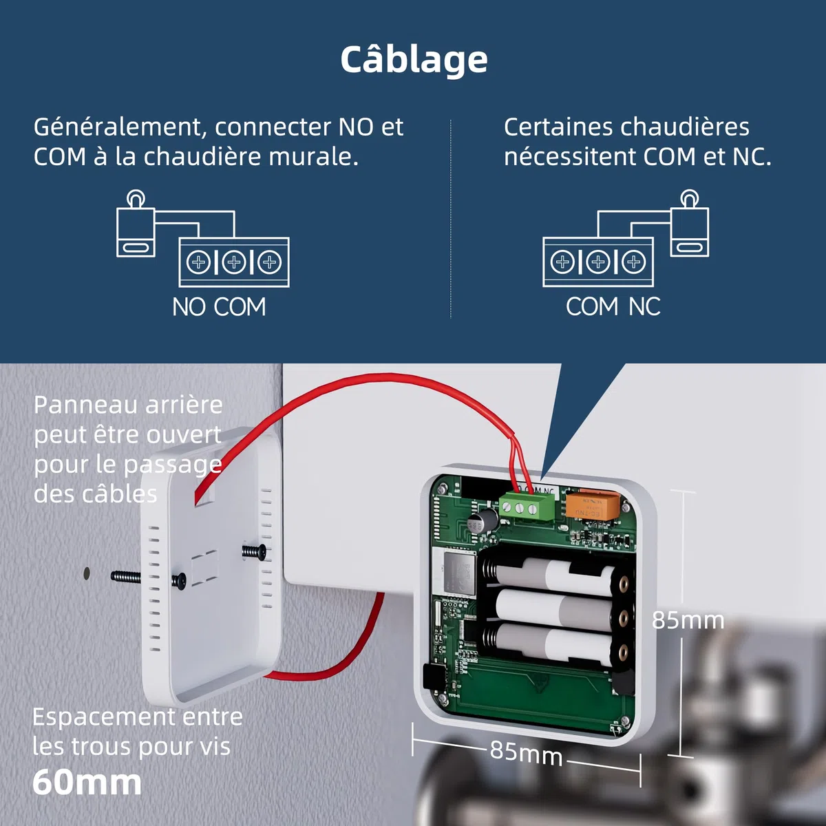 Beok Thermostat WiFi pour chaudières gaz et fioul,Thermostat Mural à 2 Fils,Programmation Quotidienne,Alimentation par Pile ou USB,Compatible avec Tuya Smart APP,Alexa