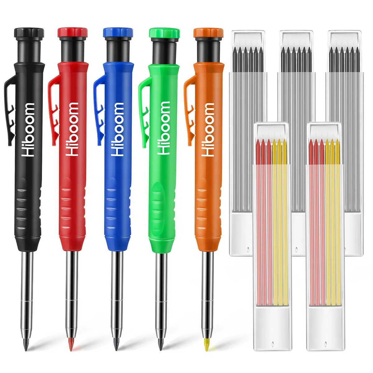 Crayon de Chantier, Crayon Menuisier, Porte Mine Chantier, 5 Crayons de Charpentier Mécaniques, 30 Recharges Marqueur de Trou de Pointe d'Aiguille avec Taille-Crayon Intégré, Outils Electricien