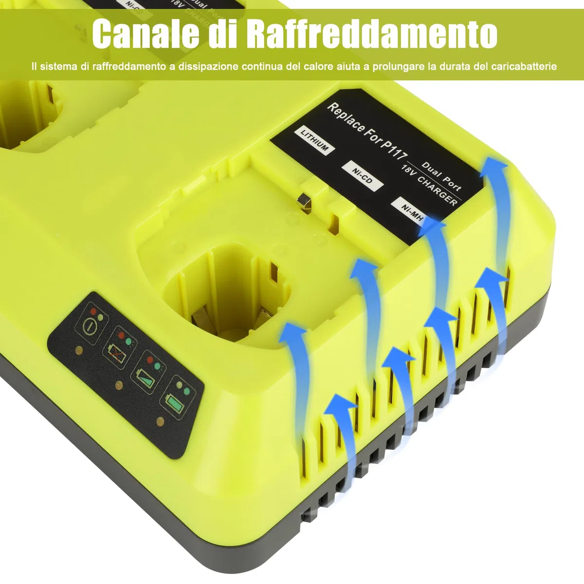 KUNLUN P117 Chargeur pour Ryobi 18V Batterie, 2 Ports Chargeur de Remplacement pour Ryobi One+ P108 P107 P104 P105 P102 P103 P117 Batterie Li-ION/Ni-Mh | Compatible avec les batteries lithium-ion Ryobi 18 V P102 P108 P189 P197 P103 P105 P107 P190 P191 PBP