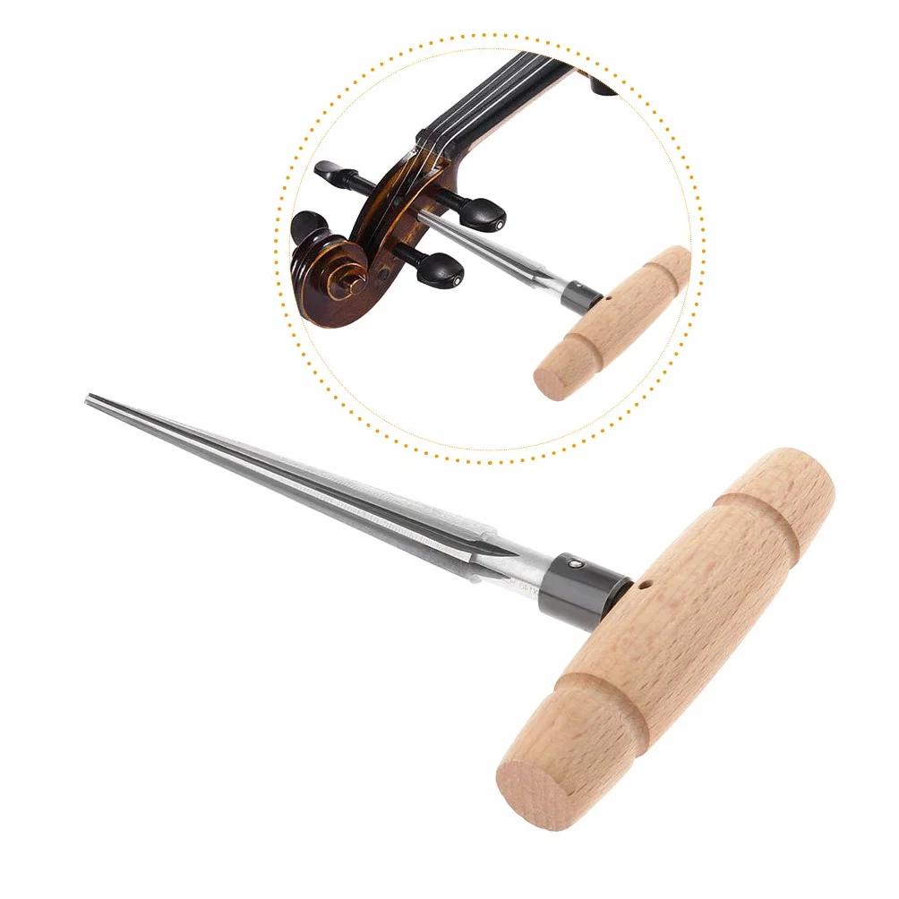 Alnicov Alésoir conique en bois à main avec poignée en T, 4 chanfreins cannelés, outil de coupe pour guitare