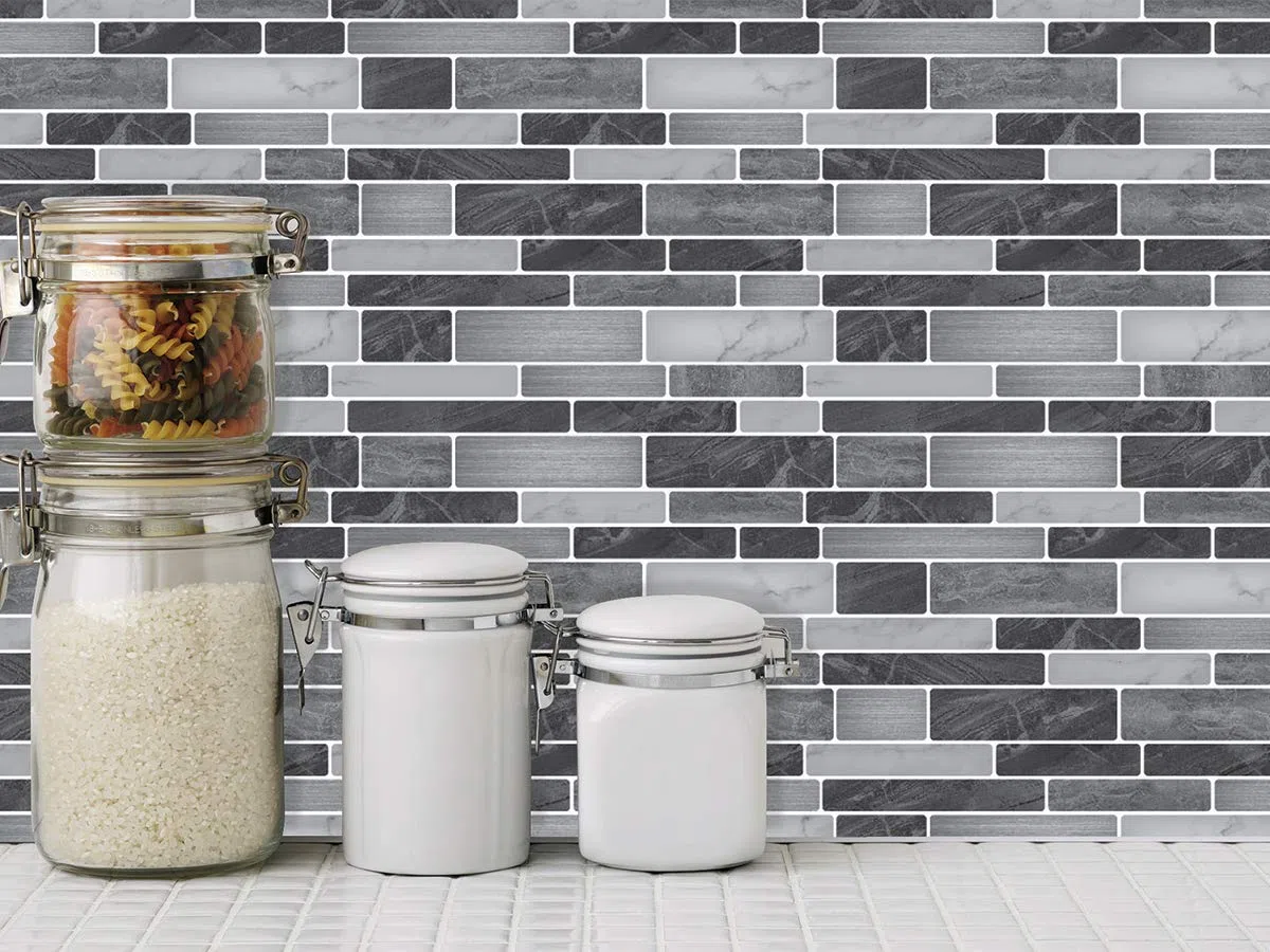 Art3d Lot de 10 pièces,Carrelage Autocollant Mural,Crédence Adhésive Noir et Gris avec Motif Marbre pour Cuisine Salle de bains,Effet mosaique,30x30cm