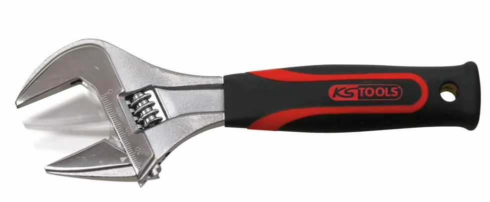 KS Tools 577.0202 - Clé à Molette à Ouverture Large avec Manche Bi-Matière, 8'' L.36 mm - Outillage Plomberie - Outil Polyvalent en Chrome Vanadium - Ultra Résistant - Vissage et Dévissage de Boulons