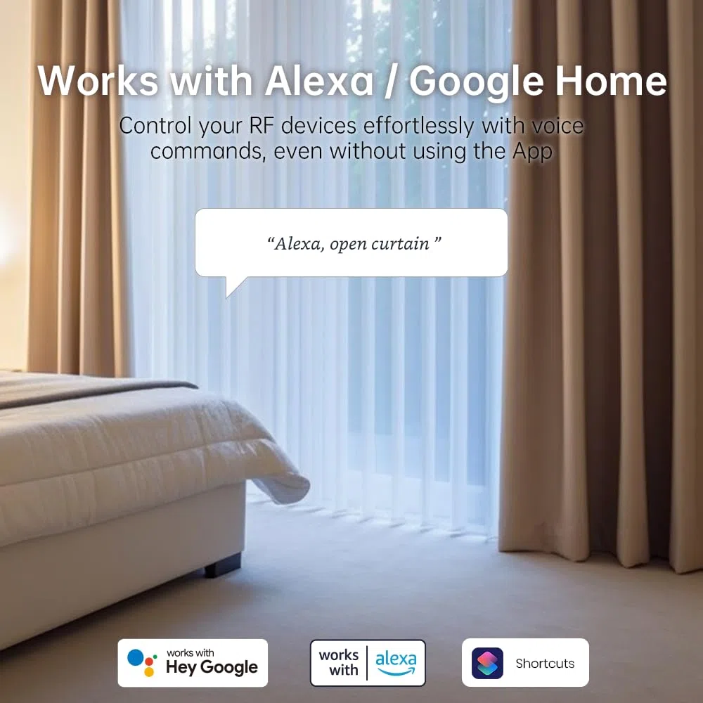 eHome HA Wi-FI Smart RF Télécommande Universelle, Contrôleur RF pour Interrupteurs lumière, Ventilateurs Plafond, Moteurs Store, RF2MQTT Home Assistant, Compatible avec Alexa et Google Home