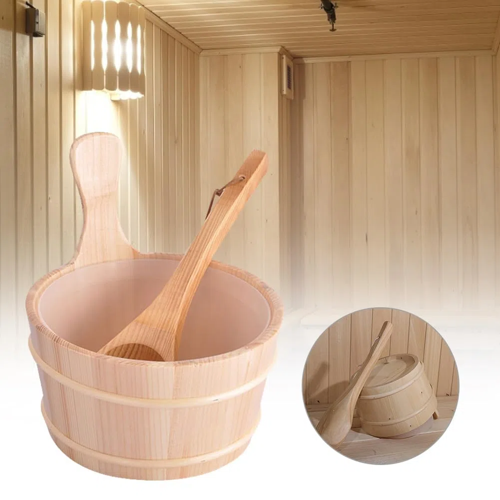 Sauna En Bois, 4L Kit De Seau De S-auna, Fabriqué À Partir Bois Naturel S-auna Set Avec Seau Et Louche En B-ois Combinée Set Accessoire Sauna Essentiels Du Spa Pour Hammam