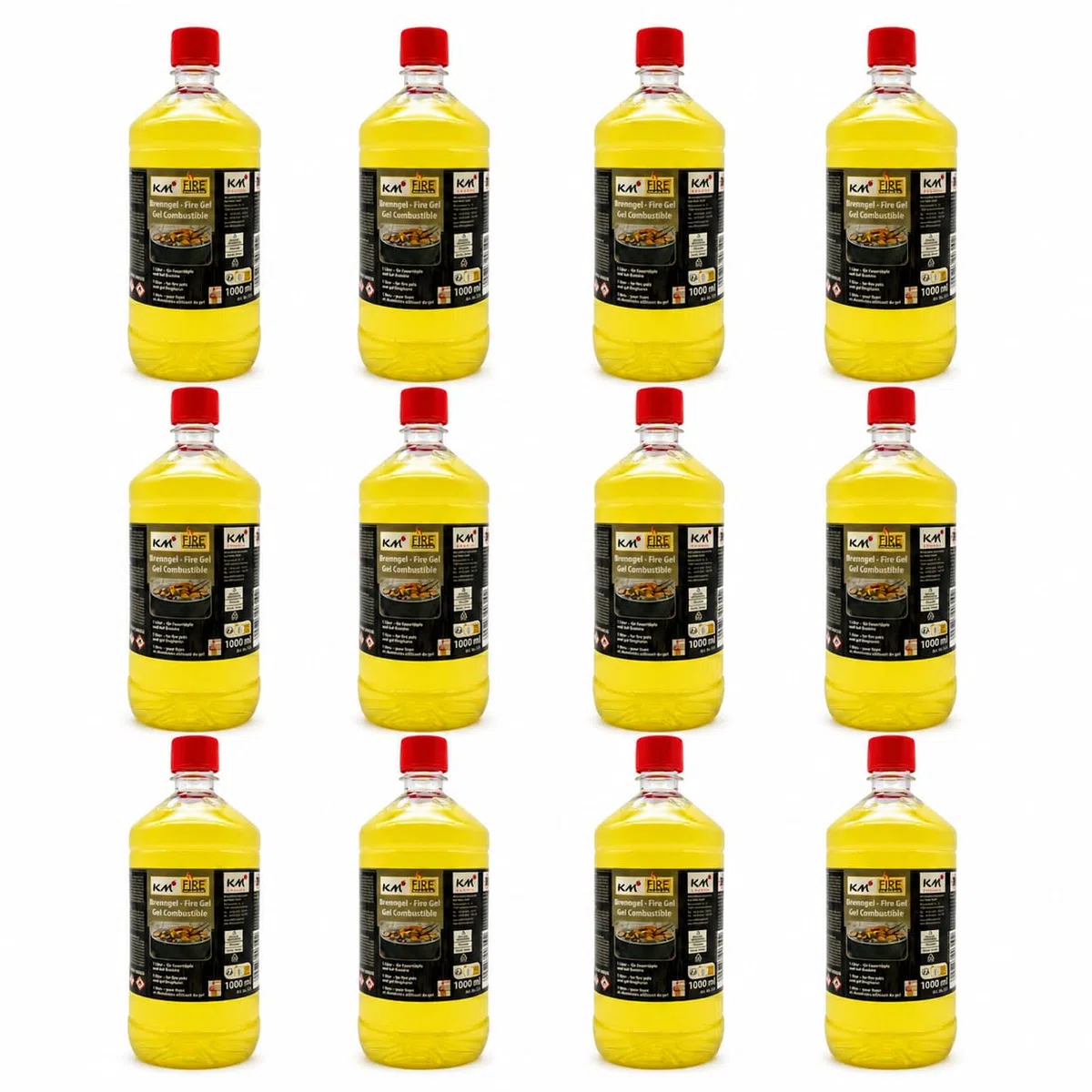 Lot de 12 bouteilles de 1 L de gel combustible inodore pour barbecue, cheminée, pots à feu et fondue – Allume-feu propre et sécurisé – Réf. 310