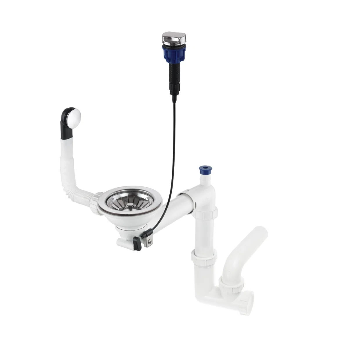 GRANMASTER Siphon automatique à 1 chambre peu encombrant avec trop-plein – Bonde pour évier – Raccordement sur la partie inférieure : panier à tamis 1 1/2" Valve excentrique 3 1/2" 30 x 25 x 35 cm