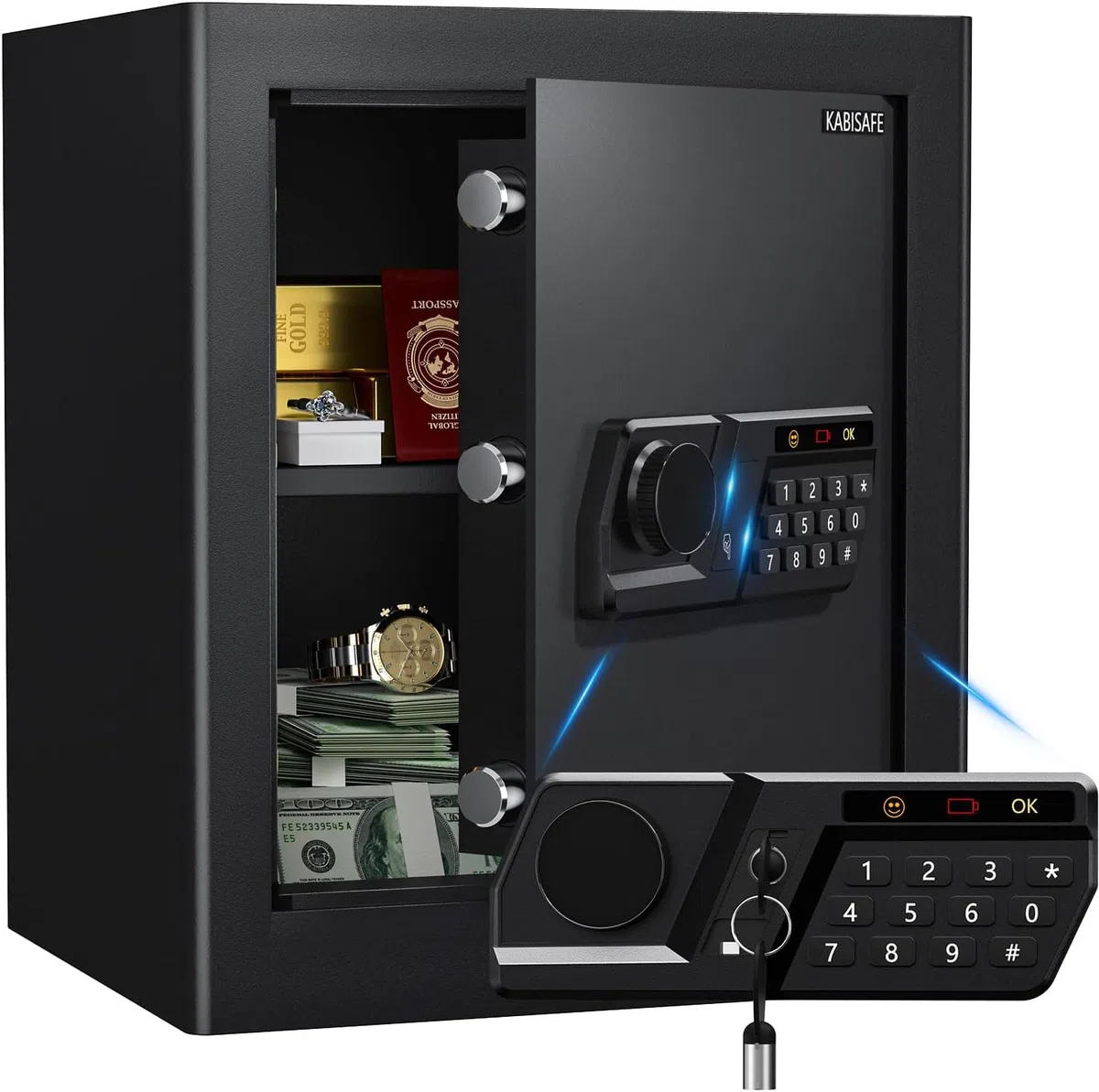 45L Coffre-fort Grand,Coffre-fort avec Serrure à Combinaison électronique,Coffre fort a clef pour documents,Coffre-fort avec étagère amovible pour ranger bijoux et objets de valeur