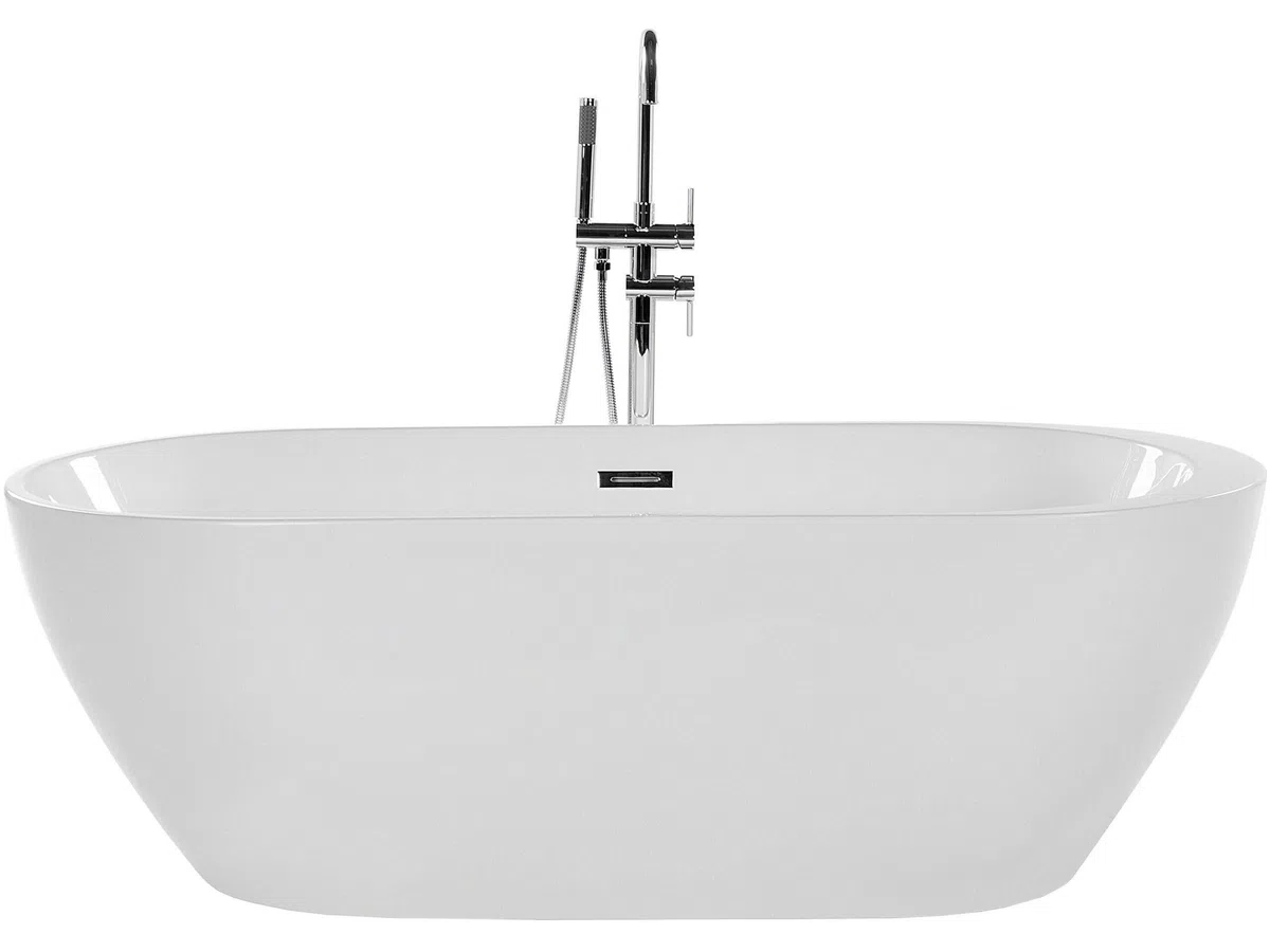 Baignoire Moderne Autoportante Ovale en Acrylique avec Système Trop-Plein 160 x 75 cm Blanche Nevis