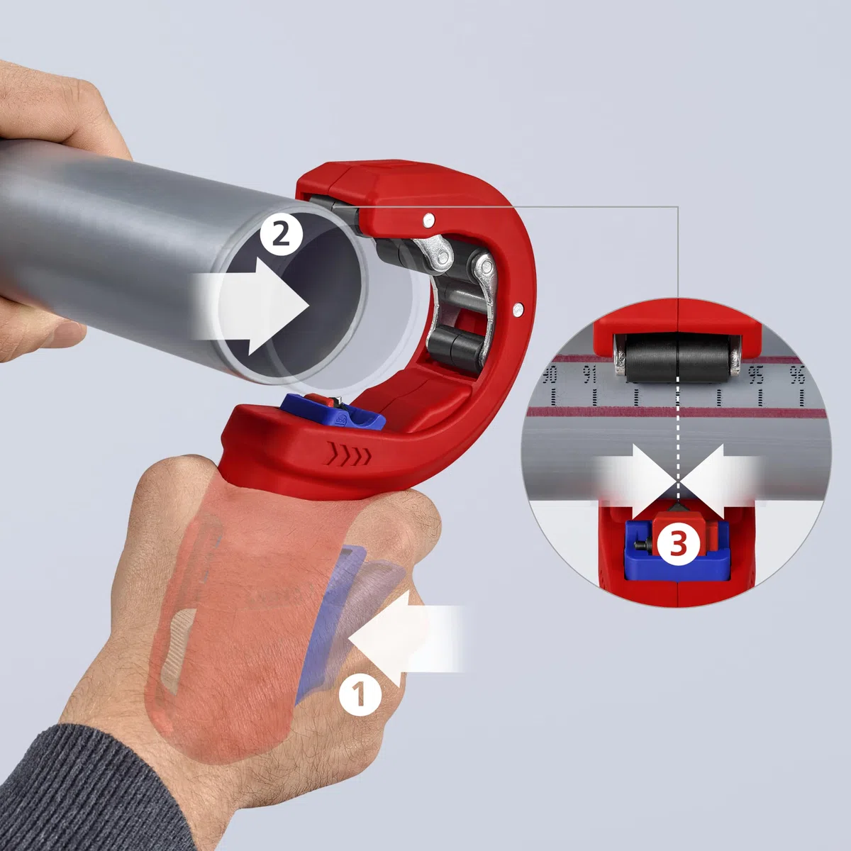 KNIPEX DPT50 Coupe-tube pour tubes en plastique à parois épaisses, également à âme expansée Découpe et chanfreinage en une seule étape, 90 23 02 BK