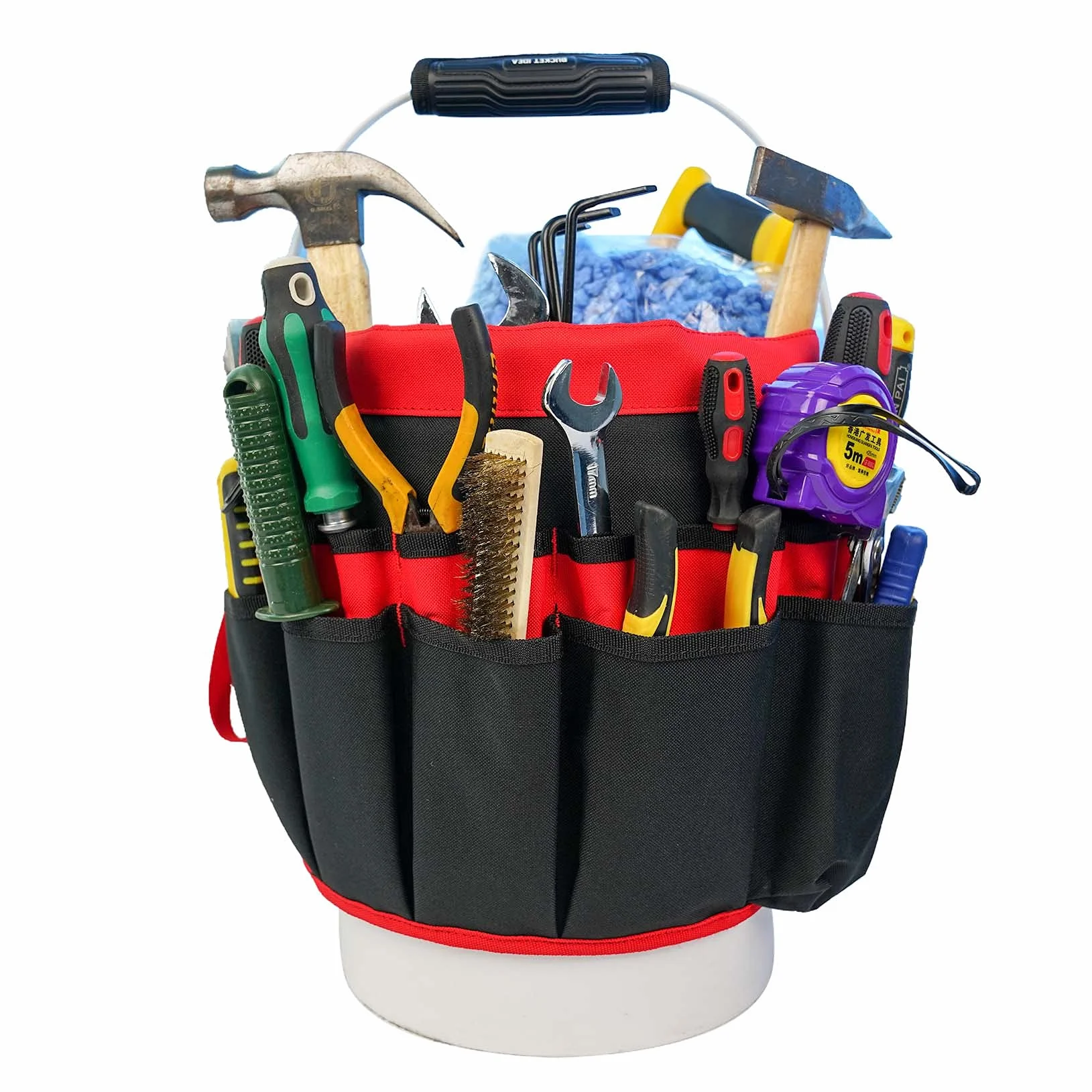 MELOTOUGH Seau à outils avec 35 poches, convient aux seaux de 3,5 à 5 gallons (rouge)