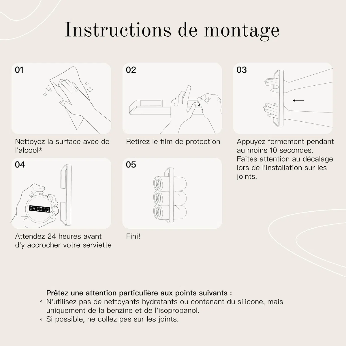 Design Hambourg Porte-Serviettes pour invités | Blanc | adhésif | Porte-serviettes compact et auto-adhésif | Garde les serviettes rangées et à portée de main