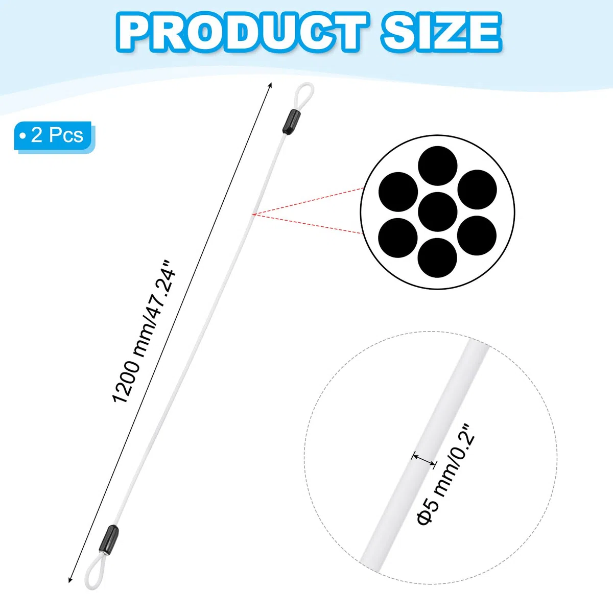 PATIKIL Câble en acier inoxydable avec revêtement en vinyle de 0,9 cm de diamètre avec boucles, 2 câbles métalliques flexibles de 1,2 m (119,4 cm) pour éclairage de scène extérieur, verrou de bagages