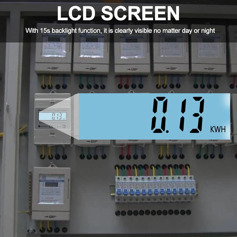 KETOTEK Compteur d'énergie triphasé AC, ampères, volts compteur | wattmètre bidirectionnel, kWh, compteur d'énergie rotatif, 3 x 230 V/400 V, 10 (100) A, DTS331