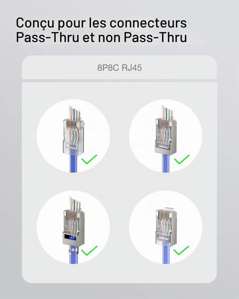 VCE RJ45 Pince à Sertir Outil Sertissage RJ45 Pince Sertir Traverser Pour Réseau Ethernet Cat6a Cat6 Cat5e